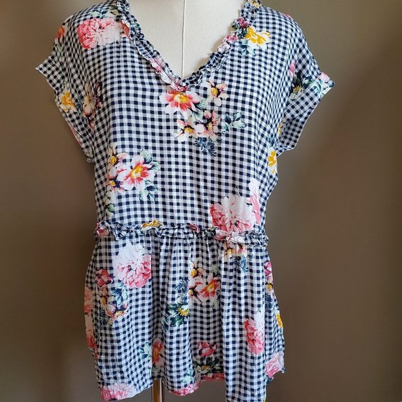 DR2 Daniel Rainn navy & white floral top M - Picture 1 of 13